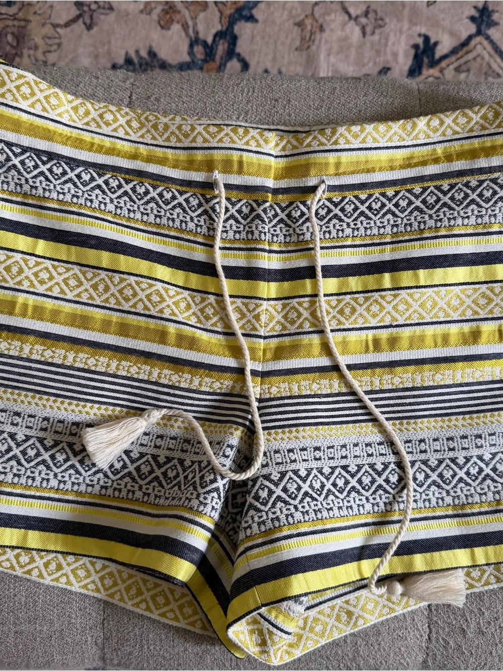 LOFT Yellow, Black & Cream Patterned Knit Drawstring Shorts